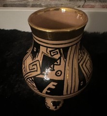 Vintage Brena Oaxaca Mexico 4 1/2 inch MCM Vase Deco Gold Tone Accents