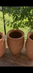 Handcrafted Lead-Free Clay Cup Set of 4 – Modern Barrel Design for Cold Drinks
