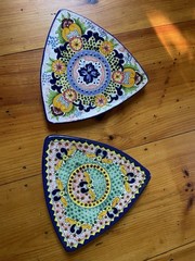 2 Talavera Plates Triangle Floral Mexican Pottery Folk Art 10″ Sebastian Hangs