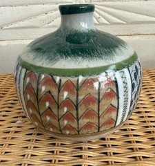 Vintage MCM Erandi Tonala Art Pottery Fat Bottom Vase Hand Painted