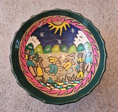 Mexican Pottery Folk Art Story Bowl 5.5″ Round 2″ Tall
