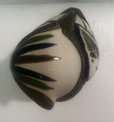 Vintage Tonala Style Mexican Pottery With Armour Brass Scale Owl Figurine