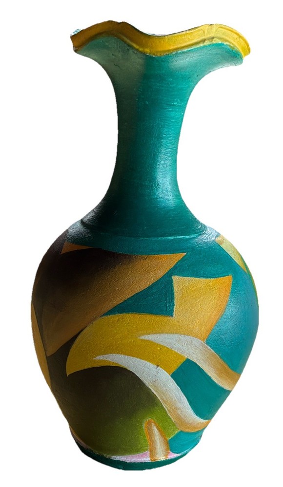 Signed Hand Painted Studio Pottery Vase Abstract Modern Ceramic Art