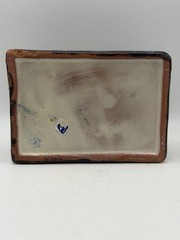 Vintage Mexican Folk Art Pottery Lidded Box Hand Painted Blue Floral Ceramic
