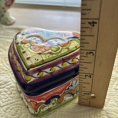 Talavera (Arte) Trinket Box Pue. Mexico Heart Terra Cotta Pottery Hand Painted