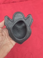 Vintage Oaxaca Mexican Carved Black Clay Pottery Lidded Box Heart Shape Angel