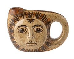 VILLANUEVA SUN FACE SIGNED MEXICO POTTERY SINGLE CANDLE HOLDER VASE