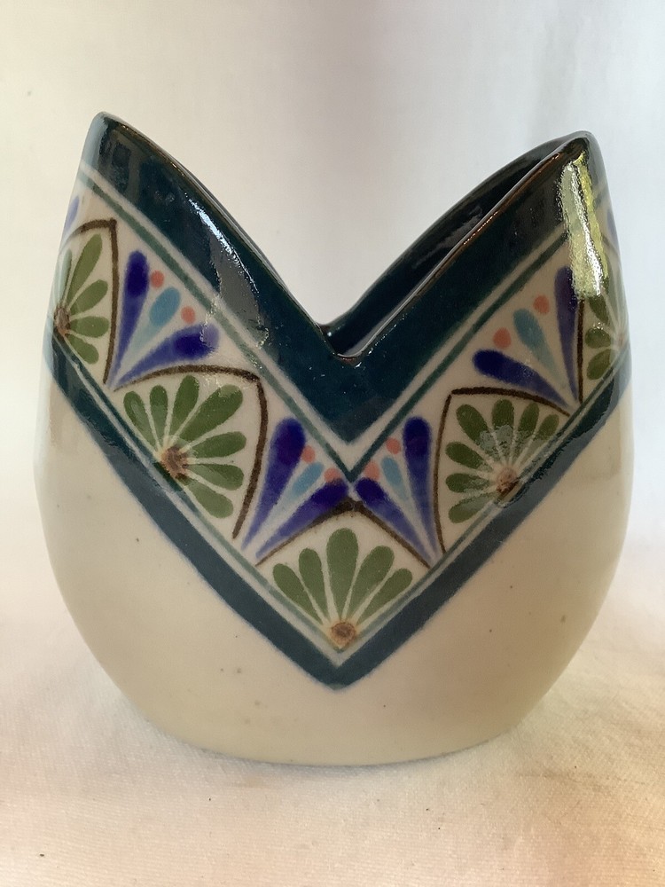 Vintage D. Casa D’Casa Mexican Pottery Vase Pencil Pen Holder Blue Green Mexico
