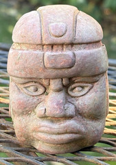 Olmec-Style Head Effigy Vessel Modern decorative replica