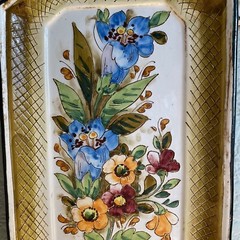 Vintage Mexican Art Pottery Serving Plate Wall Decor Floral Signed