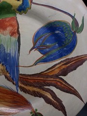 1930s Mexico Folk Art Hand Painted Wall Plate Bird Floral 12½”
