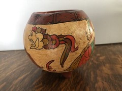 Vtg Mayan Aztec Mexican Clay Pottery Pot Bowl Footed Tribal Primitive Folk Art