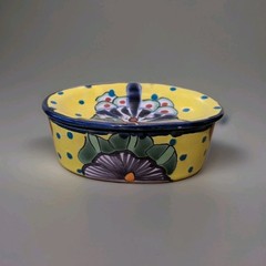 Talavera Floral Soap Dish, Mexico Pottery 2 Pc Removable Drain Top