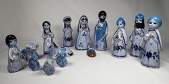 Vintage Estate 14 Piece Tonala Folk Art Mexican Pottery Nativity Set
