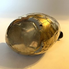 Vtg Tonala Mexico Pottery Duck Figurine Armored Brass Scales Hand Painted 5.5″ H