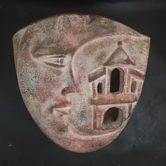 Vintage Terra Cotta Folk Art “Luna Y Casa”, Hand-Thrown Organic Modern Pocket