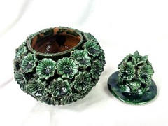 Green Glazed Hilario Alejos Madrigal Michoacan Pottery Pineapple Pot w/ Lid 7”
