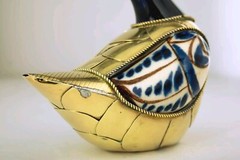 Duck Figurine VTG from Tonala Mexico Ceramic and Brass 4 Inches Tall Good Cond.