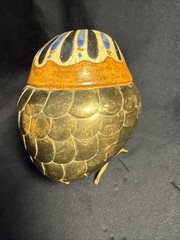 Vintage Brass Ceramic Owl Alexander Blazquez Mid Century MCM Signed Pair