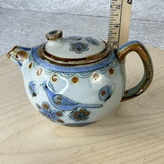 Vintage El Palomar Tonala Mexico Hand Painted Blue Bird & Butterfly 4.5″ Teapot