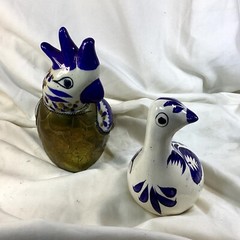 LOT of 2 Mexico Brass & Pottery QUAIL Bird Sculpture Figurines Mexican Art