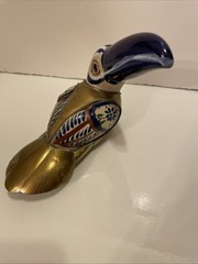Tonala Pottery & Brass Vintage Toucan Bird Mexican Folk Art
