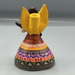 Vintage Mexican Folk Art Terracotta Angel w Guitar Single Candleholder Christmas