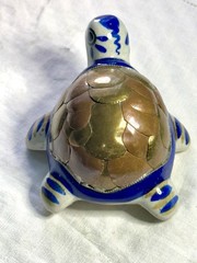 Vintage Mexican Turtle Pottery Metal Brass Copper Shell