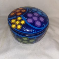 Mexican Art Pottery Clay Round Trinket Box Preowned