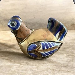 VINTAGE TONALA POTTERY MEXICO BRASS / CERAMIC Bird FIGURINE