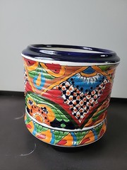 Talavera Mexican Pottery Round Planter With Legs Rings Ceramic Colorful 7″