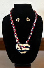 Heart Necklace Clay Handmade Rope Necklace with Heart & Stars Earrings