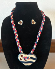 Heart Necklace Clay Handmade Rope Necklace with Heart & Stars Earrings