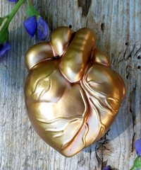 Anatomical Gold Heart Clay Ornament Handmade Mexican Folk Art Love Token Sm Sz