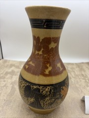 Vintage Art Pottery Floral Mexican Folk Art Vase 9” Tall