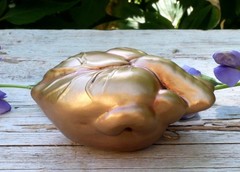 Anatomical Gold Heart Clay Ornament Handmade Mexican Folk Art Love Token Sm Sz