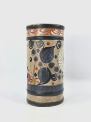 Vintage Tonala Mexico Burnished Clay Pottery Vase – floral and peacock
