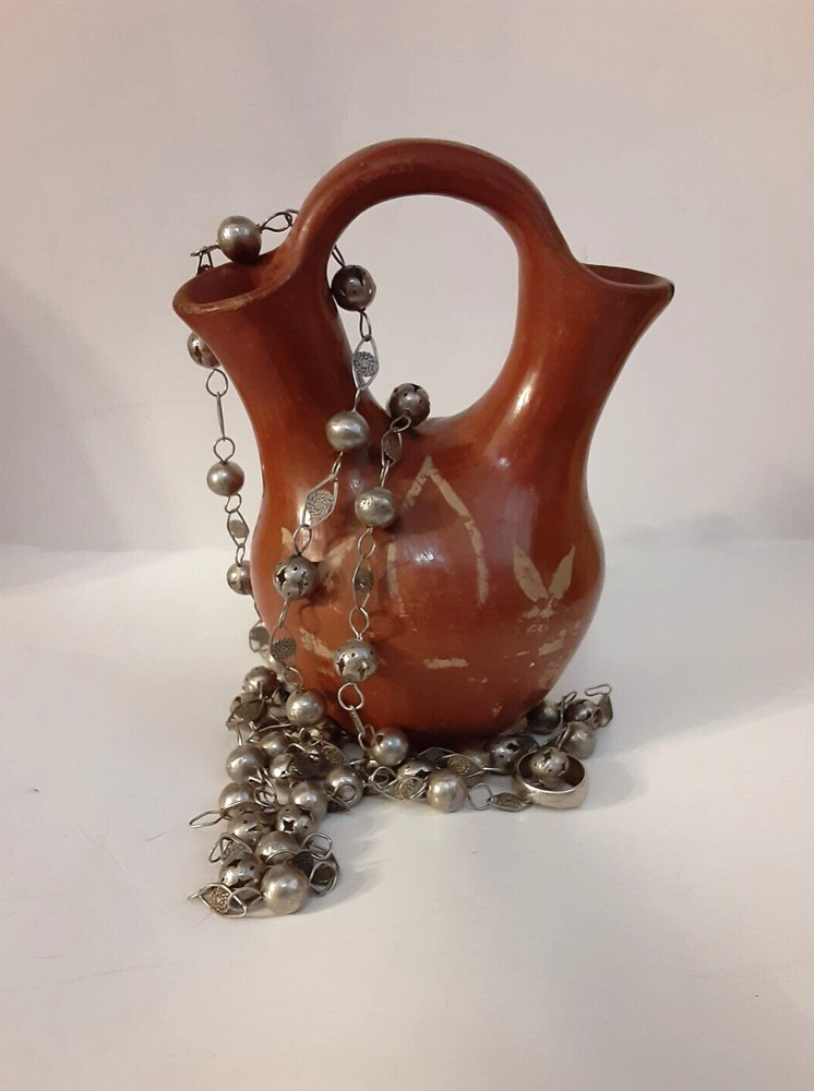 Vtg. Antique Mexico Collectible Estate Wedding Vase, Necklace, Ring