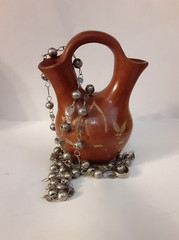 Vtg. Antique Mexico Collectible Estate Wedding Vase, Necklace, Ring