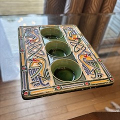 Shot Glass Lime Wedge Art Pottery Hand Painted Heavy Holder 7.5”x 5.25”x 1.0”