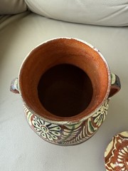 Vintage Terra Cotta Mexican Pot Hand Painted Glazed Kitchen Floral Tonala 6″h