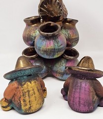 Classic Mexican Siesta Sleeping Man Figurines Folk Art Clay Planter Set Vintage
