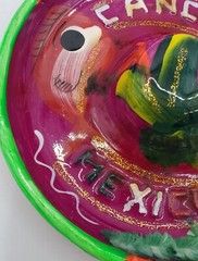 VTG Red Clay Pottery Hat Shape Ashtray Purple Green Cancun Mexico Sombrero 4″D