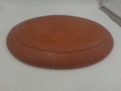 15 X 11″ MEXICAN TLAQUEPAQUE BROWN CLAY W/GREEN DOTS OVAL DINNER PLATE/PLATTER
