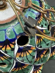 Hand Crafted Mexican Art Pottery Lamp Shade Blues Greens Talavera ? 9″ d x 4″