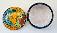 Talavera Mexican Pottery Hand Painted Round Trinket Box With Lid Terracotta 2.5″