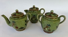 Vintage Mexican Tlaquepaque washy green 3 piece tea, creamer & sugar set
