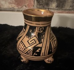 Vintage Brena Oaxaca Mexico 4 1/2 inch MCM Vase Deco Gold Tone Accents