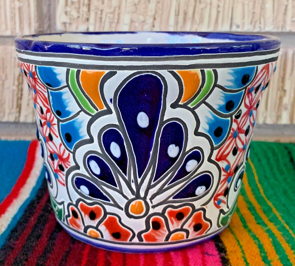 Mexican Ceramic Flower Pot Planter Folk Art Pottery Handmade Talavera #5