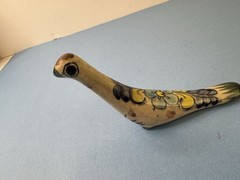 Mexican Hand-painted Tonala Pottery Long Neck Bird Gray Blue Figurine Signed